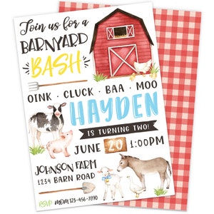 Barnyard Bash Birthday Invitation Animal Farm Party Barnyard Etsy France