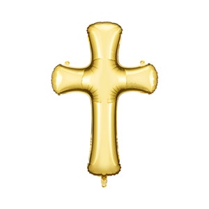 Gold Cross Foil Balloon 41&quot; | First Communion Balloon | Christening Decoration | Baptism Party Decor Baptism Balloon | Communion Decoration