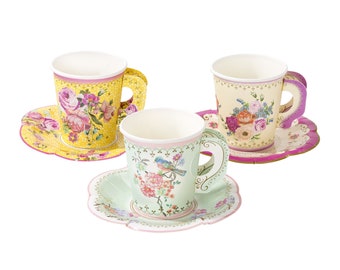 Floral Teacup & Saucer Set 12ct – Vintage Tea Party Decor