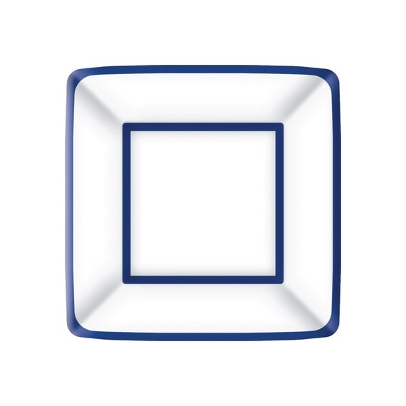 White Blue-Trimmed Paper Square Dessert Plates 8ct | Birthday Table Decor | Hanukkah Table Decor | Blue Party Table Decorations Il_570xn