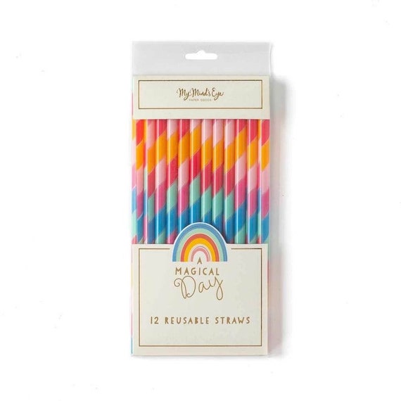 Magical Rainbow Reusable Straws | Unicorn Birthday Party | Girl Birthday Party | Rainbow Baby Shower | Pack of 12 Plastic Straws Il_570xn