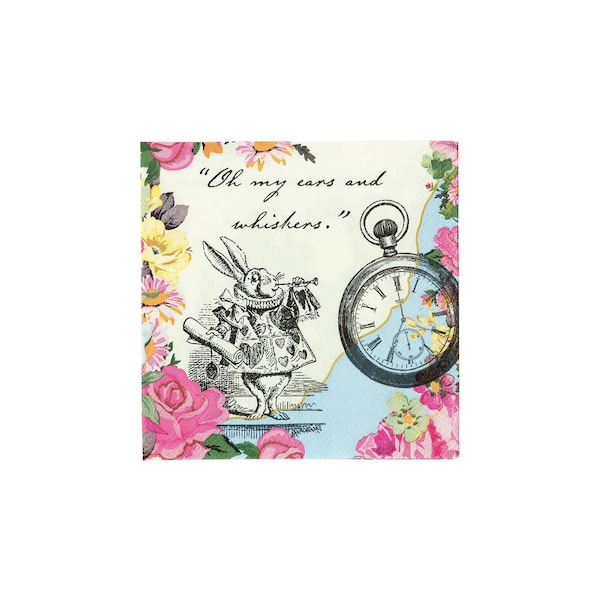 Alice in Wonderland Cocktail Napkins 20ct | Mad Hatter Tea Party | Wonderland Wedding | Alice in Onederland Party Decor | Girls Birthday