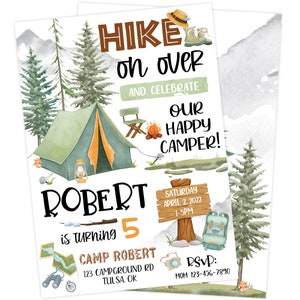Happy Camper Birthday Party Printable Invitation | Little Explorer | Adventure Awaits | Wilderness Birthday | Camping Birthday | Camp Out