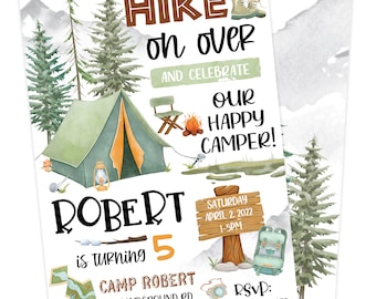 Happy Camper Birthday Invitation – Wilderness Adventure (Digital Personalized Invite)