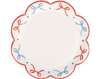 Red & Blue Bow Edge Dessert Plates 8ct – Patriotic Party Decorations