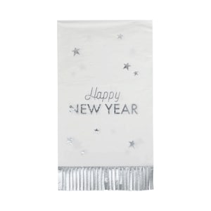 Toalhas de papel para convidados com franjas de feliz ano novo 18ct | Guardanapos de NYE | Festa de Ano Novo | Decoração de NYE | Decoração de casamento de NYE | Guardanapos de Ano Novo