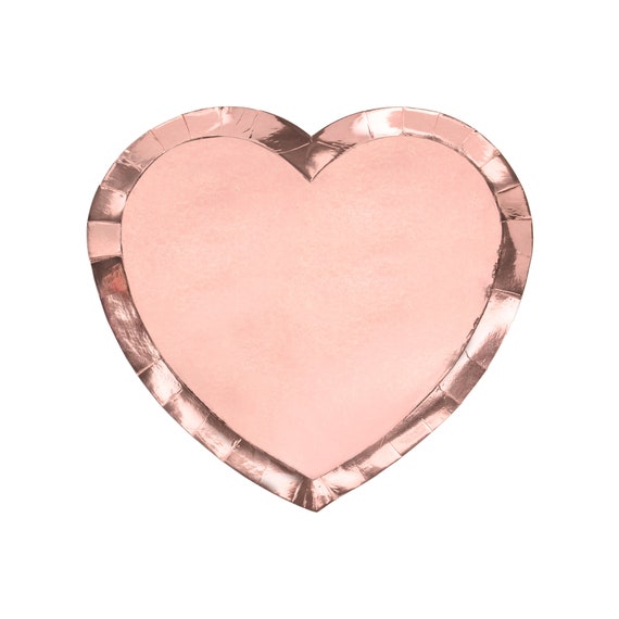 Metallic Rose Gold Heart Plates | Rose Gold Bridal Shower | Bachelorette Party Decor | Wedding Shower Plates | Pack of 6 Dessert Plates Il_570xn