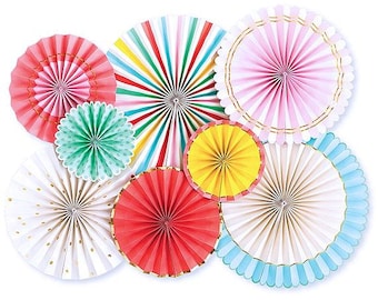 Hip Hip Hooray Party Fans 8ct | Birthday Party Decorations | Colorful Paper Fans | Kid & Adult Birthday Decor | Assorted Paper Fans