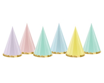 Pastel Party Hats with Gold Foil Trim (6ct) – Rainbow Birthday & Unicorn Party Decor