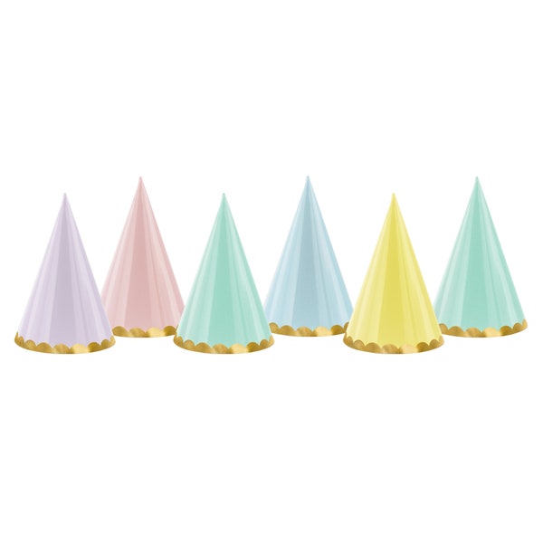 Pastel Party Hats | Pastel Rainbow Party | Candy Party | Unicorn Rainbow Party | Ice Cream Party | Pastel Birthday Party | Pack of 6 Hats