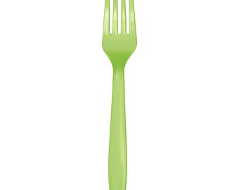 Lime Green Plastic Forks Service for 24 | Plastic Silverware | Party Utensils | Birthday Party | Disposable Flatware | Safari | Ice Cream