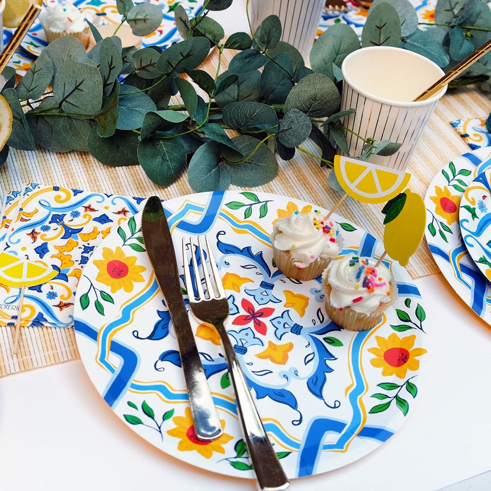 Spanish Yellow & Blue Paper Lunch Plates 10ct Mediterranean Etsy