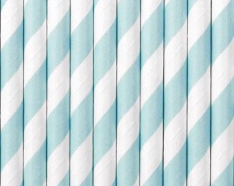 Pastel Baby Blue Striped Paper Straws 10ct | Blue Straws | Mermaid Party | Narwhal Party | Boy Birthday Party | Baby Boy Shower