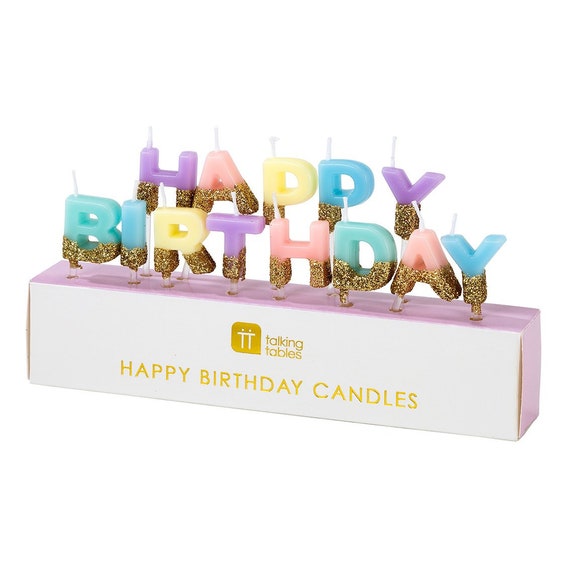 Glitter Pastel Multicolor Happy Birthday Candle Set | Birthday Party Decorations | Birthday Cake Toppers | Rainbow Candle Letters Il_570xn