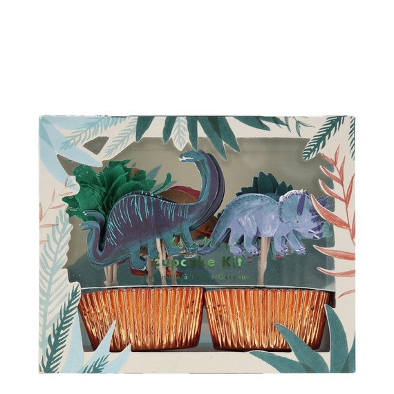 Dinosaur Kingdom Cupcake Kit | Jurassic World | Dinosaur Party Decor | Dino Baby Shower | Three Rex Birthday | 24 Meri Meri Cake Toppers Il_570xn