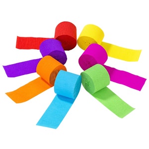 Bright Rainbow Party Streamers 7ct | Bright Colored Streamers | Multicolor Streamers | Rainbow Hanging Decor | Rolls of Crepe Paper Streamer