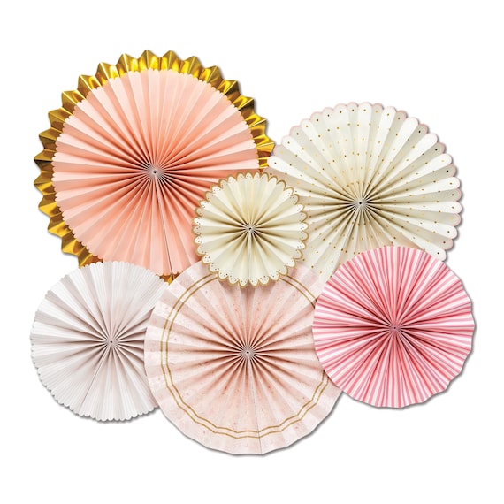 Gold & Pink Princess Paper Fans 6ct | Pink Baby Shower | Princess Birthday | Valentine's Day Party | Pink Bridal Shower Photo Backdrop Il_570xn