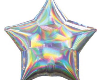 Silver Iridescent Star Balloon 19in | New Year's Eve Party Decor | Outer Space Party | Milestone Birthday Balloon | Graduation Balloon