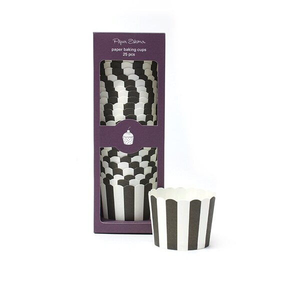 Black Striped Baking Cups 3oz 25ct | Black Striped Snack Cups | Black and White Candy Cups | Paper Baking Cups Il_570xn