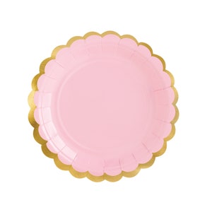 Assiettes en papier princesse rose poudré imprimé couronne girly