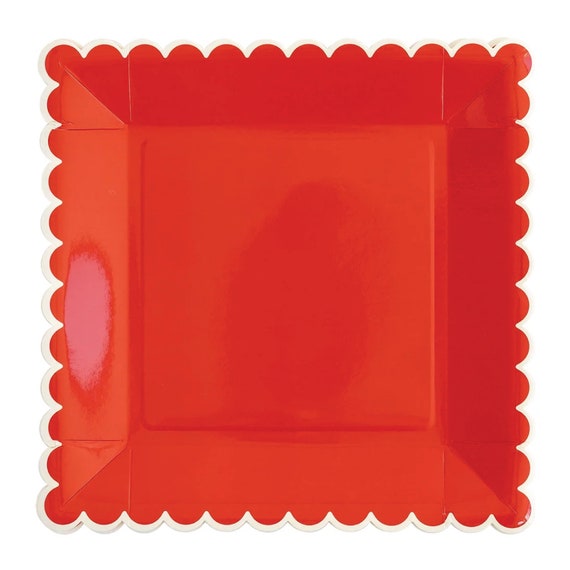 Red & Cream Scalloped Square Lunch Plates 8ct | Christmas Party | Red Table Decor | Merry and Bright Christmas Plate | Valentine's Day Decor Il_570xn