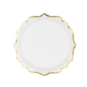 White & Gold Scalloped Dessert Plates 6ct | The Party Darling