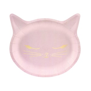 Assiettes à lunch roses Kitty Cat 6 ct | Fête d'anniversaire de chat | Décoration de fête chat | Fête des chatons | Fête d'Halloween rose | Cadeaux pour maman chat | Fête parfaite