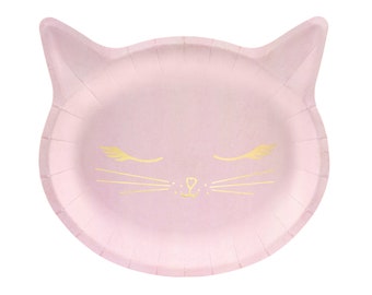 Pink Kitty Cat Lunch Plates 6ct | Cat Birthday Party | Cat Party Decor | Kitten Party | Pink Halloween Party | Cat Mom Gifts | Purfect Party