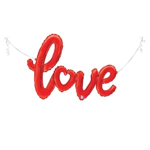 Air-Filled Red Love Cursive Letter Balloon Banner 47&quot; | Valentine&#39;s Day Decor | Bachelorette Balloon | Wedding Balloon | Galentine Day Party