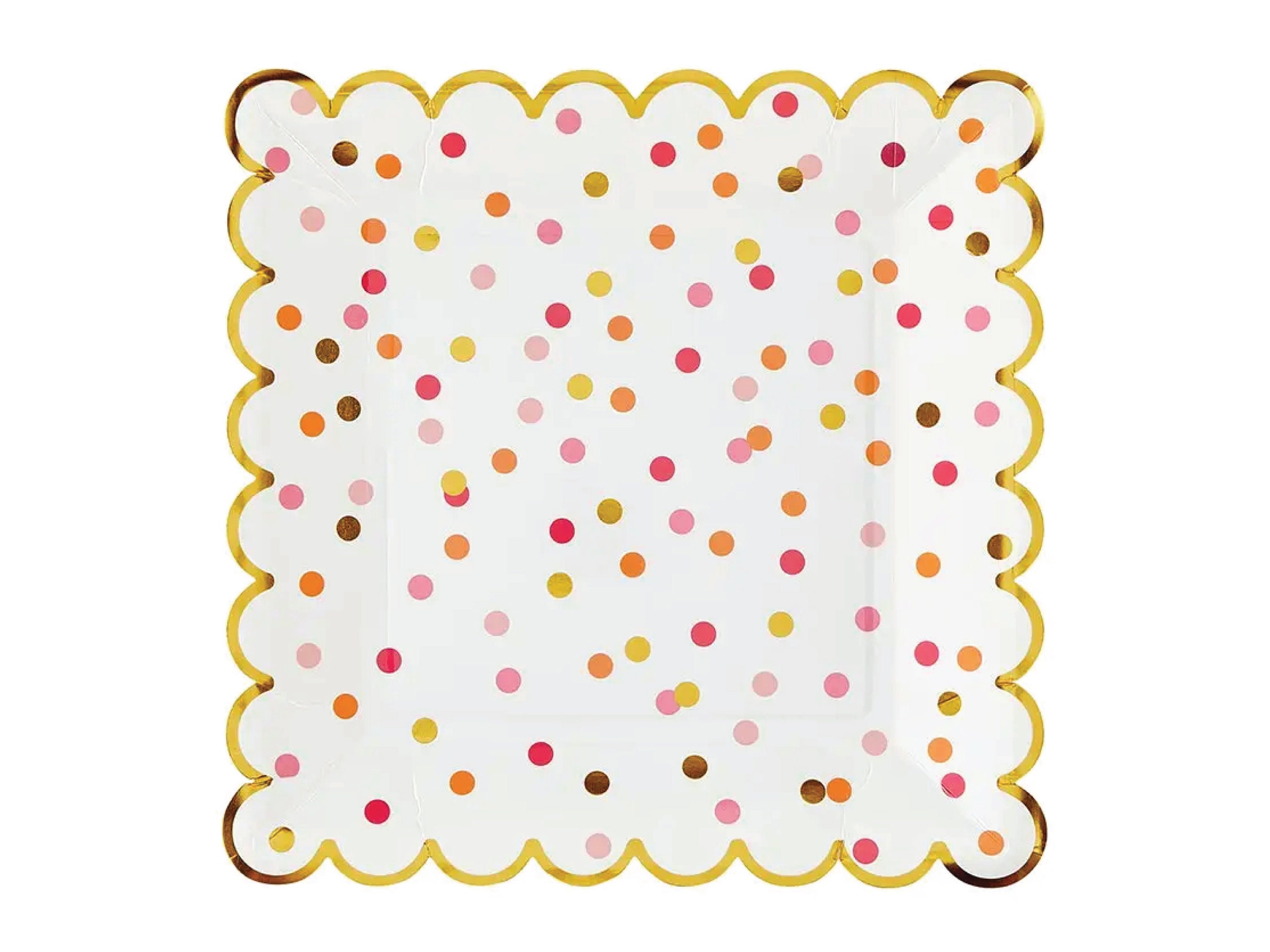 Pink & Orange Confetti Lunch Plates 8ct | Confetti Birthday Plates | Groovy Party Decor | Confetti Baby Shower | Pink Confetti Plates