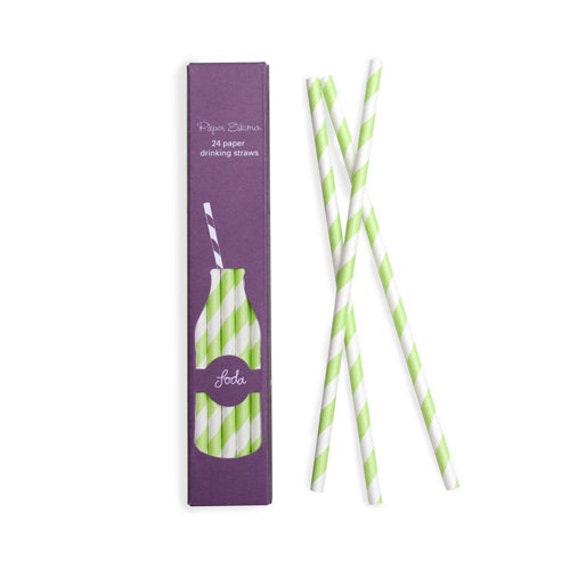 Paper Straws | Green & White Striped Paper Straws 7.75" | 24 Straws | High Quality | Retro Straws | Party Supplies | The Party Darling Il_570xn