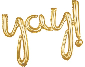 Gold YAY! Script Balloon 35" | Gold Party Decor | Graduation Decorations | Engagement Party Balloons | Happy Birthday | Yay Gold Balloon