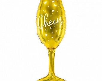 Gold Cheers Champagne Glass Balloon 31.5" | Bridal Shower Decor | Bachelorette Party | Wedding Photo Props | New Years Bash | Pop the Bubbly