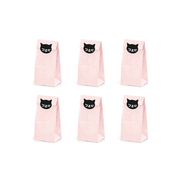 Pink Cat Treat Bags 6ct | Kitten Birthday Party Decor | Kitty Cat Birthday Favor Bags | Pink Halloween Cat Decor | Kitten Baby Shower