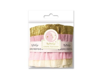 Crepe Paper Streamers 3 Rolls 32ft in 3 Colors (Pink/White/Gold Tone)