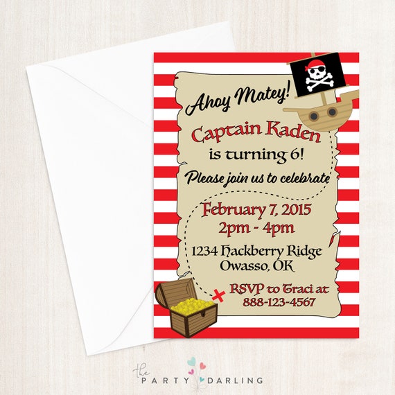 Pirate Birthday Party Invitation | Pirate Party | Personalized Invite | Boy Birthday Party | Printable Invitation | Treasure Map Invitation Il_570xn