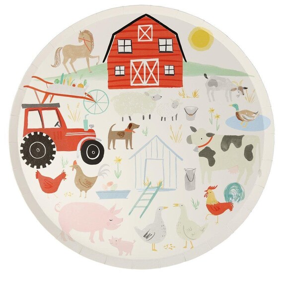 On the Farm Lunch Plates | Farm Baby Shower | Barnyard Birthday Bash | Friendly Farm Animals | Pack of 8 Paper Plates by Meri Meri Il_570xn