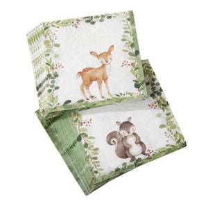 Woodland Baby Shower Lunch Napkins (30ct) – Forest Animals Sage Green Party Decor