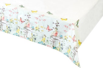 Fairy Garden Party Table Cover 71x47in – Floral Disposable Tablecloth for Birthday or Baby Shower