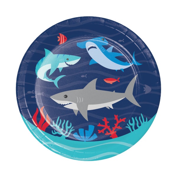 Shark Attack Dessert Plates 8ct | Shark Week Decor | Jaws Party Decor | Under The Sea Birthday | Shark Baby Shower | Jawsome Valentine's