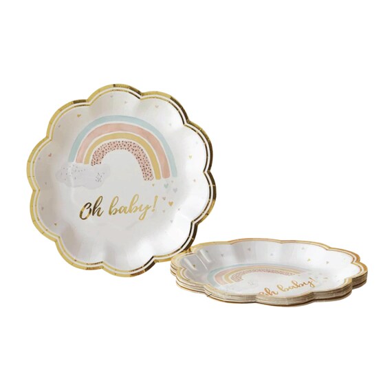 Boho Rainbow Baby Shower Dessert Plates 16ct | Bohemian Baby Shower | Oh Baby Shower | Muted Rainbow 1st Birthday | Gender Neutral Baby Il_570xn