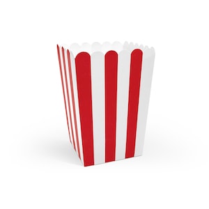 Red Striped Popcorn Boxes 6ct | Pirate Birthday Party | Circus Party Decor | Farm Treat Boxes | Superhero Party Favor Bags | 4th of July