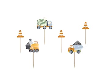 Construction Party Cupcake Toppers 6ct – Digger Birthday Decor