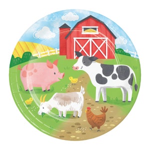 Farm Animals Lunch Plates 8ct | Farm Party Plates | Farm Baby Shower | Barnyard Birthday Party | Farm Birthday Table | Boy Birthday