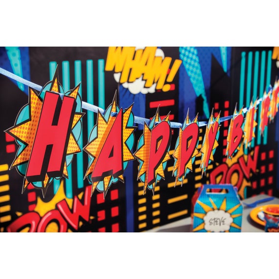 Superhero Birthday Banner 7ft | Superhero Birthday Party | Superhero Decorations | Boys Birthday | Comic Book Party | Happy Birthday Sign Il_570xn