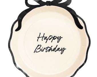 Black Bow Birthday Plates (6ct) – Cream & Black Party Decor