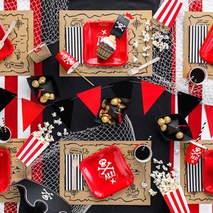 Red Striped Popcorn Boxes 6ct Pirate Birthday Party Circus Party Decor Farm Treat Boxes Superhero Party Favor Bags 4th of July image 4