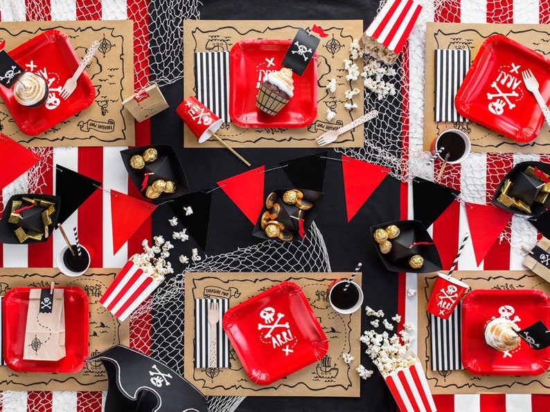 Red Striped Popcorn Boxes 6ct Pirate Birthday Party Circus Party Decor Farm Treat Boxes Superhero Party Favor Bags 4th of July image 4