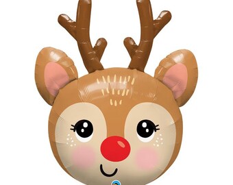 Red-Nosed Reindeer Foil Balloon | Kids Christmas Party Decoration | Christmas Photo Backdrop | Rudolph Christmas Decor | Little Deer Theme