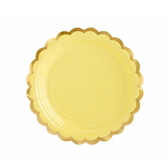 Pastel Yellow Plates with Gold Scallop Trim Sunshine First Birthday Twinkle Twinkle Baby Shower Decor Pack of 6 Small Paper Plates